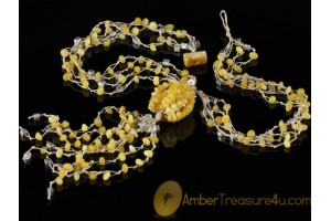 Y-shape 4-line Knotted Baroque BALTIC AMBER Necklace n-32