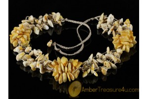 Handmade White & Butter Color Knotted BALTIC AMBER Necklace n-35