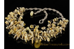 Handmade White & Butter Color 10-line Knotted BALTIC AMBER Necklace n-36
