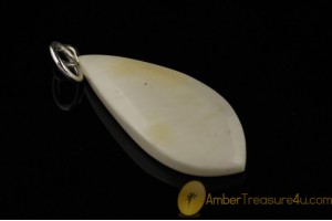 WHITE Color  Genuine BALTIC AMBER Silver Pendant