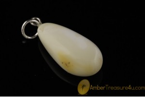 WHITE Color  Genuine BALTIC AMBER Silver Pendant