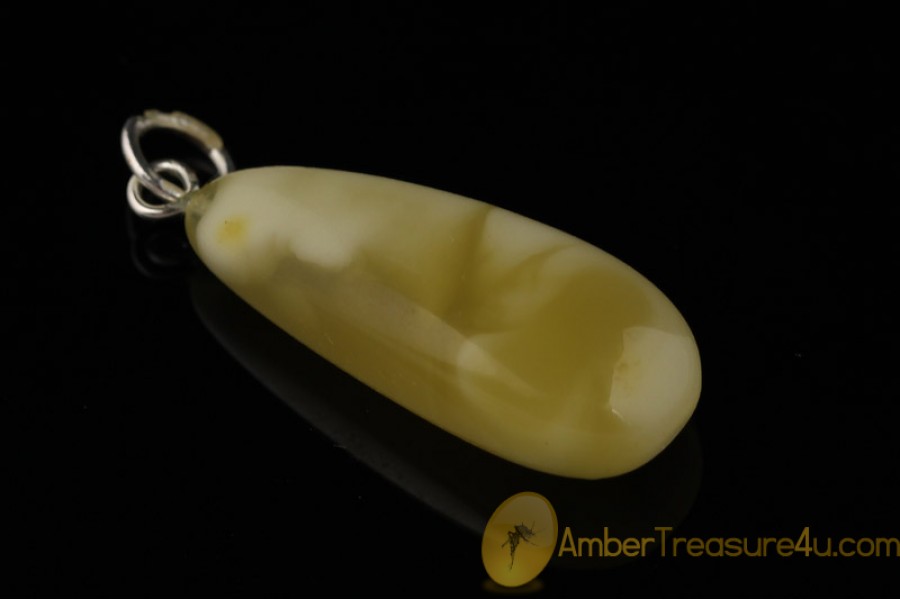 BUTTER & WHITE  Color  Genuine BALTIC AMBER Silver Pendant