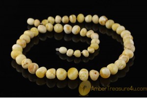 WHITE & BUTTER Color Genuine BALTIC AMBER Baroque Necklace 21"