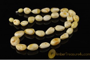 WHITE & BUTTER Color Genuine BALTIC AMBER Necklace 22"