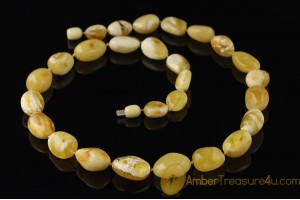 WHITE & BUTTER Color Genuine BALTIC AMBER Necklace 22"