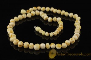 WHITE Color Baroque Shape Beads Genuine BALTIC AMBER Necklace