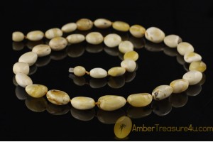 Royal WHITE Color Flat Olive Beads Genuine BALTIC AMBER Necklace