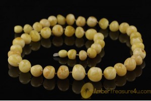 WHITE & BUTTER Color Baroque Shape Beads Genuine BALTIC AMBER Necklace