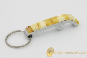 Keychain/Bottle Opener Decorated with Genuine BALTIC AMBER Mosaic