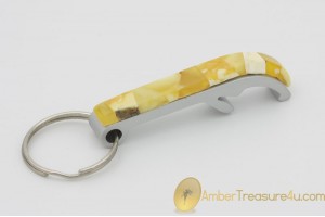 Keychain/Bottle Opener Decorated with Genuine BALTIC AMBER Mosaic