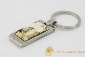 Excellent Keychain Decorated with Genuine BALTIC AMBER Mosaic