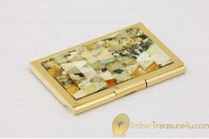 Card Case Decorated with Unique Color Baltic amber Mosaic