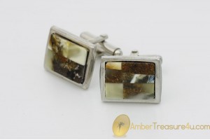 Excellent Cufflinks Decorated with BALTIC AMBER Mosaic