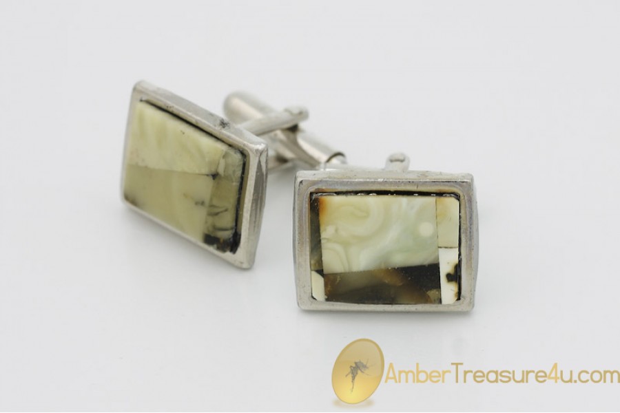 Excellent Cufflinks Decorated with BALTIC AMBER Mosaic