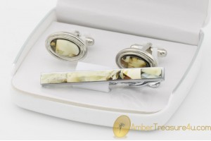 Excellent Cufflink & Tie pin Set Decorated with BALTIC AMBER Mosaic