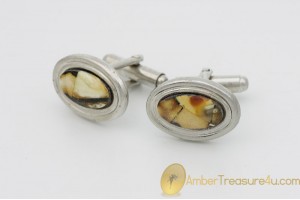 Excellent Cufflinks Decorated with BALTIC AMBER Mosaic