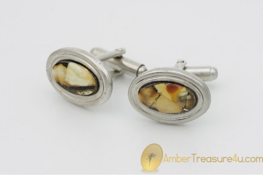 Excellent Cufflinks Decorated with BALTIC AMBER Mosaic