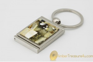 Excellent Keychain Decorated with Genuine BALTIC AMBER Mosaic