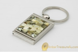 Excellent Keychain Decorated with Genuine BALTIC AMBER Mosaic