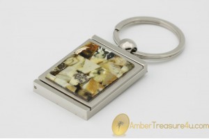 Excellent Keychain Decorated with Genuine BALTIC AMBER Mosaic