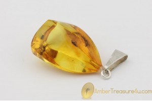 Genuine BALTIC AMBER Silver Pendant w Fossil Inclusion - FLY