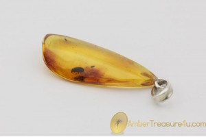 Genuine BALTIC AMBER Silver Pendant w Fossil Inclusions - MARSH BEETLE & MIDGE