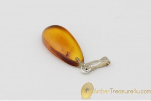 Genuine BALTIC AMBER Silver Pendant w Fossil Inclusion - CRANE FLY