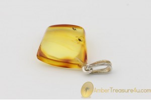 Genuine BALTIC AMBER Silver Pendant w Fossil Inclusions - 2 FLIES