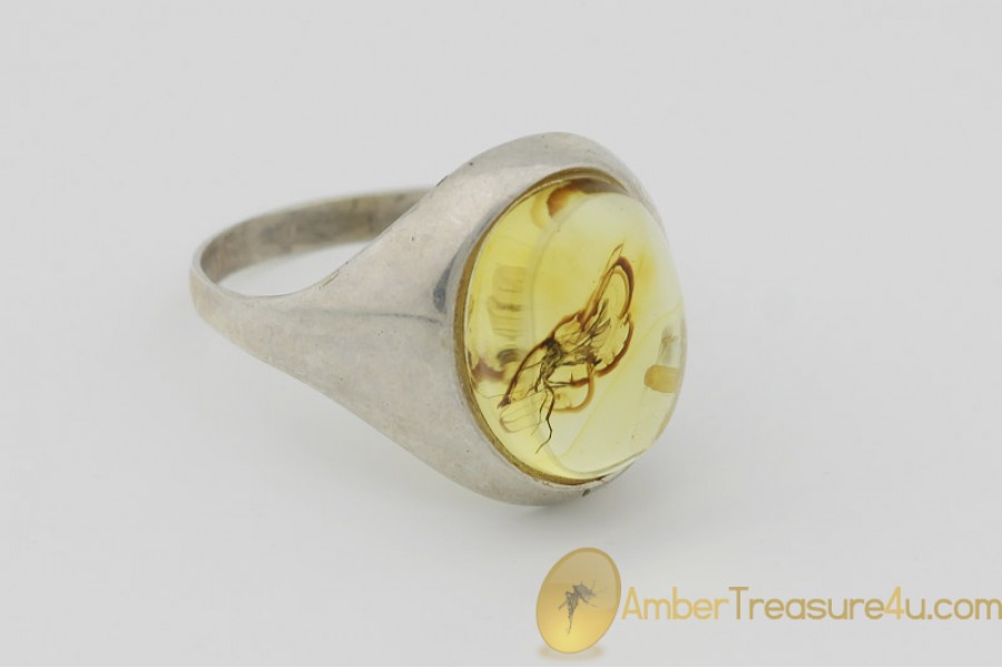 Genuine BALTIC AMBER Silver Ring 7.75 - 18mm w Fossil Inclusion - WASP Genuine BALTIC AMBER Silver Ring 7.75 - 18mm w Fossil Inclusion - WASP