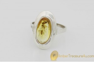 Genuine BALTIC AMBER Silver Ring 8.5 - 18.5mm w Fossil Inclusions - 3 FUNGUS GNATS