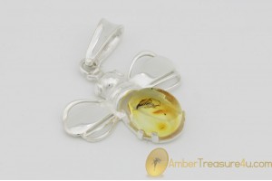 Genuine BALTIC AMBER Silver Pendant w Fossil Inclusion - GNAT