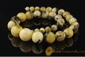 Exclusive Large Round White &Butter Color Round Beads Genuine BALTIC AMBER Necklace