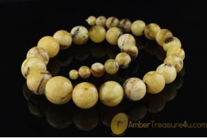 Exclusive Large Round White &Butter Color Round Beads Genuine BALTIC AMBER Necklace