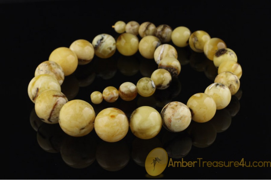 Exclusive Large Round White &Butter Color Round Beads Genuine BALTIC AMBER Necklace Exclusive Large Round White &Butter Color Round Beads Genuine BALTIC AMBER Necklace