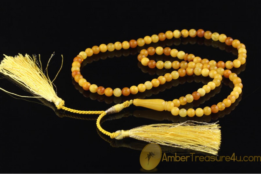 ANTIQUE STYLE Islamic 99 Prayer Beads 6mm Genuine BALTIC AMBER 