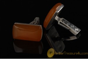 VINTAGE Butterscotch Genuine BALTIC AMBER Silver Cufflinks 