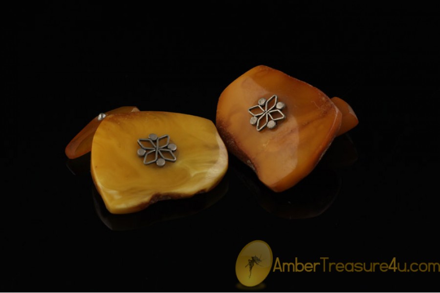 VINTAGE Butterscotch Genuine BALTIC AMBER Cufflinks 