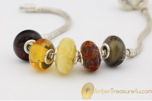 Lot of 5 Genuine BALTIC AMBER Beads fit to PANDORA & TROLL Bracelet 