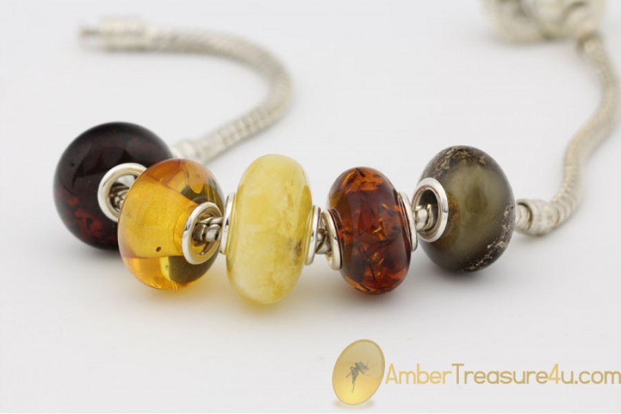 Lot of 5 Genuine BALTIC AMBER Beads fit to PANDORA & TROLL Bracelet Lot of 5 Genuine BALTIC AMBER Beads fit to PANDORA & TROLL Bracelet