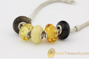 Lot of 5 Genuine BALTIC AMBER Beads fit to PANDORA & TROLL Bracelet 