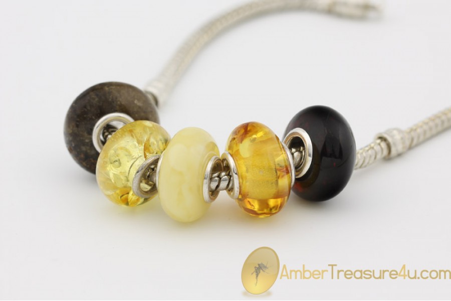 Lot of 5 Genuine BALTIC AMBER Beads fit to PANDORA & TROLL Bracelet Lot of 5 Genuine BALTIC AMBER Beads fit to PANDORA & TROLL Bracelet