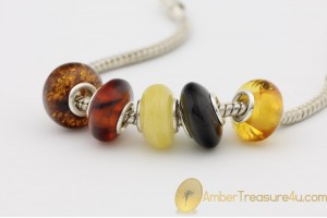 Lot of 5 Genuine BALTIC AMBER Beads fit to PANDORA & TROLL Bracelet 