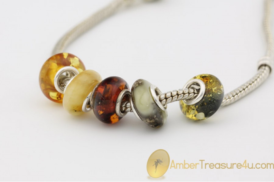 Lot of 5 Genuine BALTIC AMBER Beads fit to PANDORA & TROLL Bracelet 