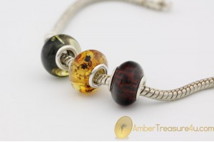 Lot of 3  Genuine BALTIC AMBER Beads fit to PANDORA & TROLL Bracelet 