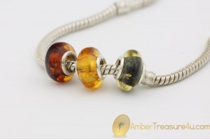 Lot of 3  Genuine BALTIC AMBER Beads fit to PANDORA & TROLL Bracelet 