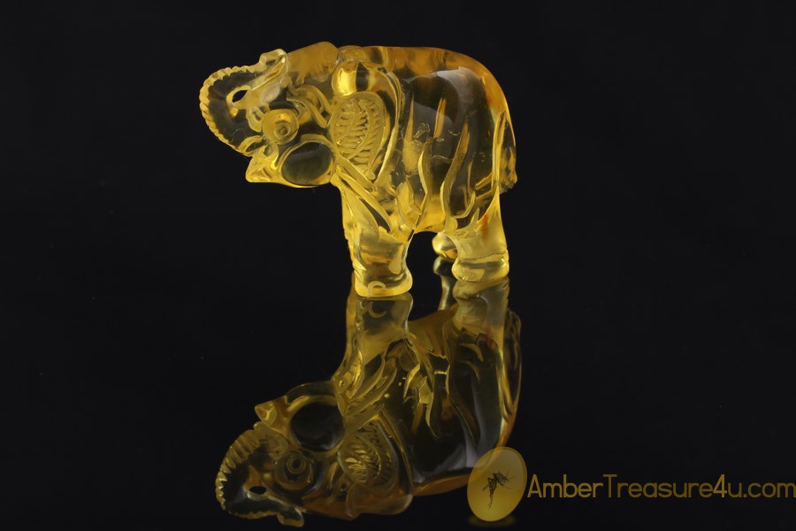 Hand Carved Genuine BALTIC AMBER ELEPHANT Statuette Figurine