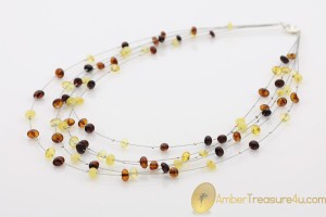 5 Strand Baroque Shape Beads  Genuine BALTIC AMBER Necklace
