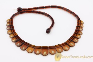  Excellent Carved Roses Genuine BALTIC AMBER Choker