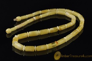 Butter Color Cylinder Shape Beads  Genuine BALTIC AMBER Unisex Necklace