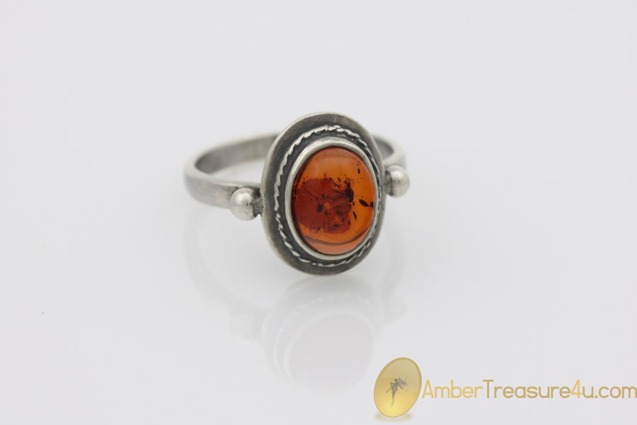 Cognac Color Genuine BALTIC AMBER Silver Ring 7.75 - 18mm 